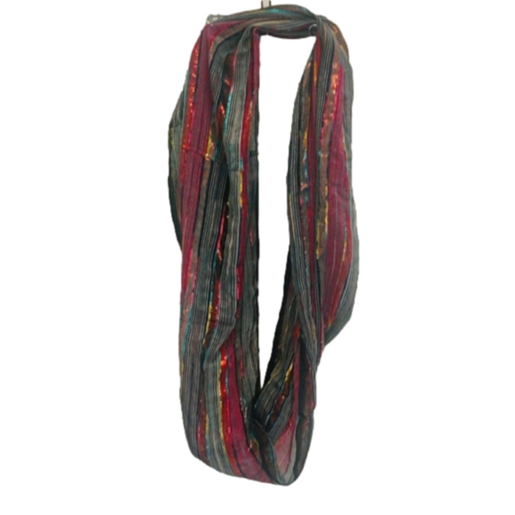 Gorgeous Burgundy Red Gold INFINITY Striped Scarf - Picture 2 of 7